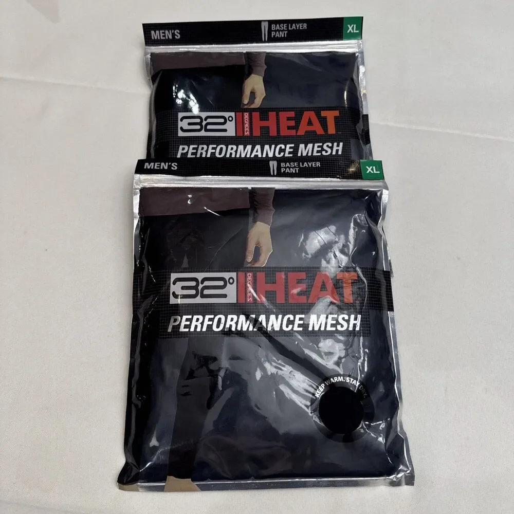 Lot (2) 32° Heat Men's Performance Thermal Base Layer Pant Size XL Black NIP